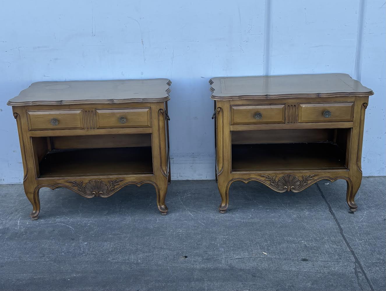 Pair French Bleached Oak Bedside Cabinets nightstands