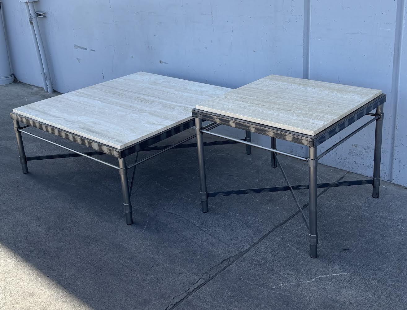Matching Stone Top Wrought Iron Leg Side Tables Coffee Table