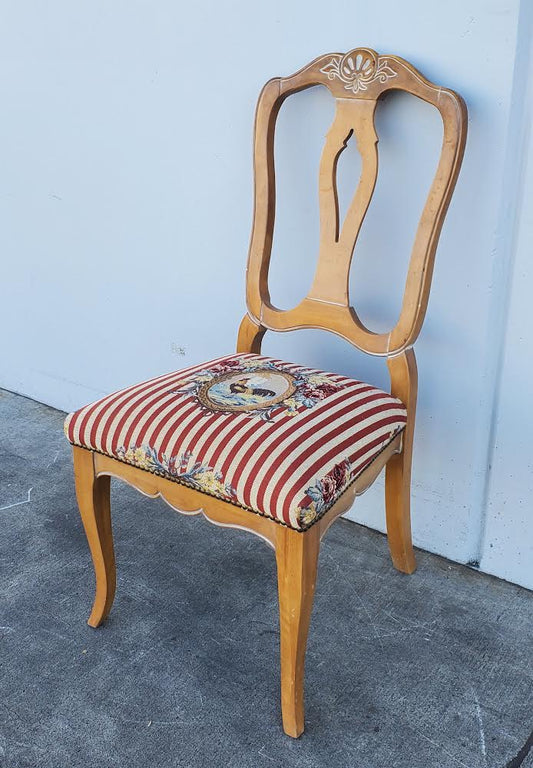 antique/ vintage side dining chair striped floral cushion