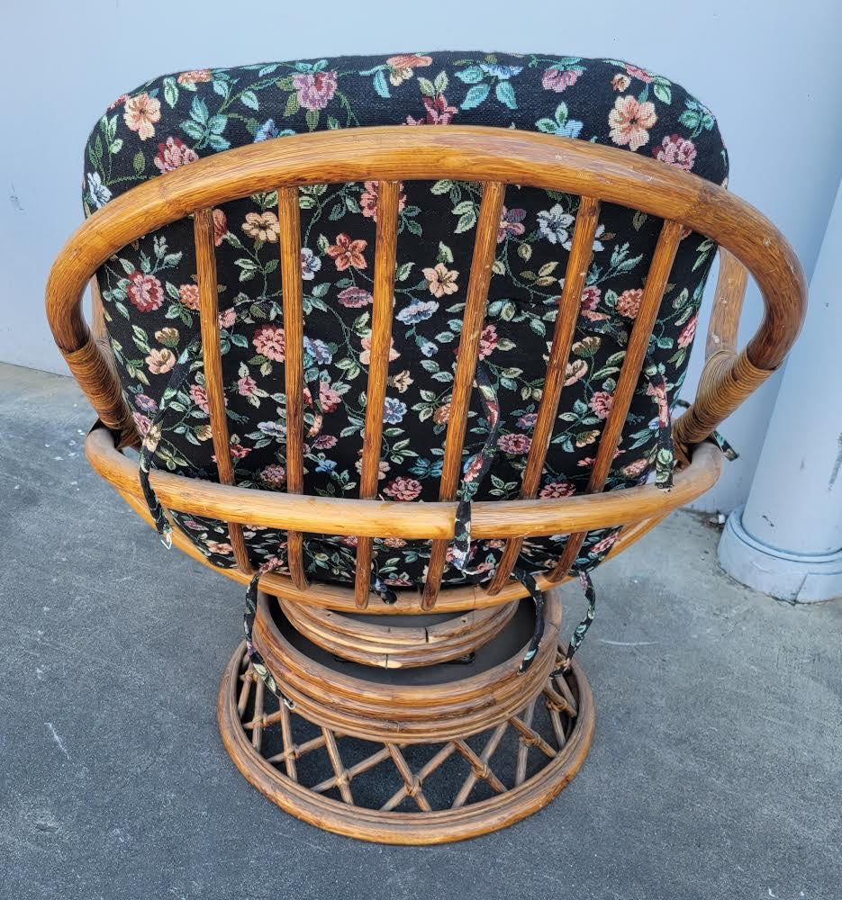 Bamboo wicker/rattan/cane black floral armchairs (2) set swivel/rocking