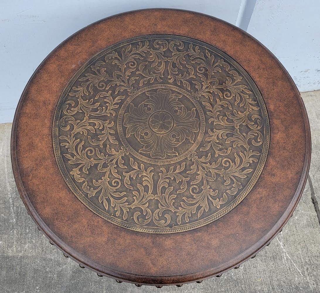 Round dark wood end/ side table Ashley rafferty style