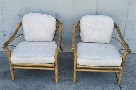 Mcguire pair of Bamboo rattan  lounge armchairs