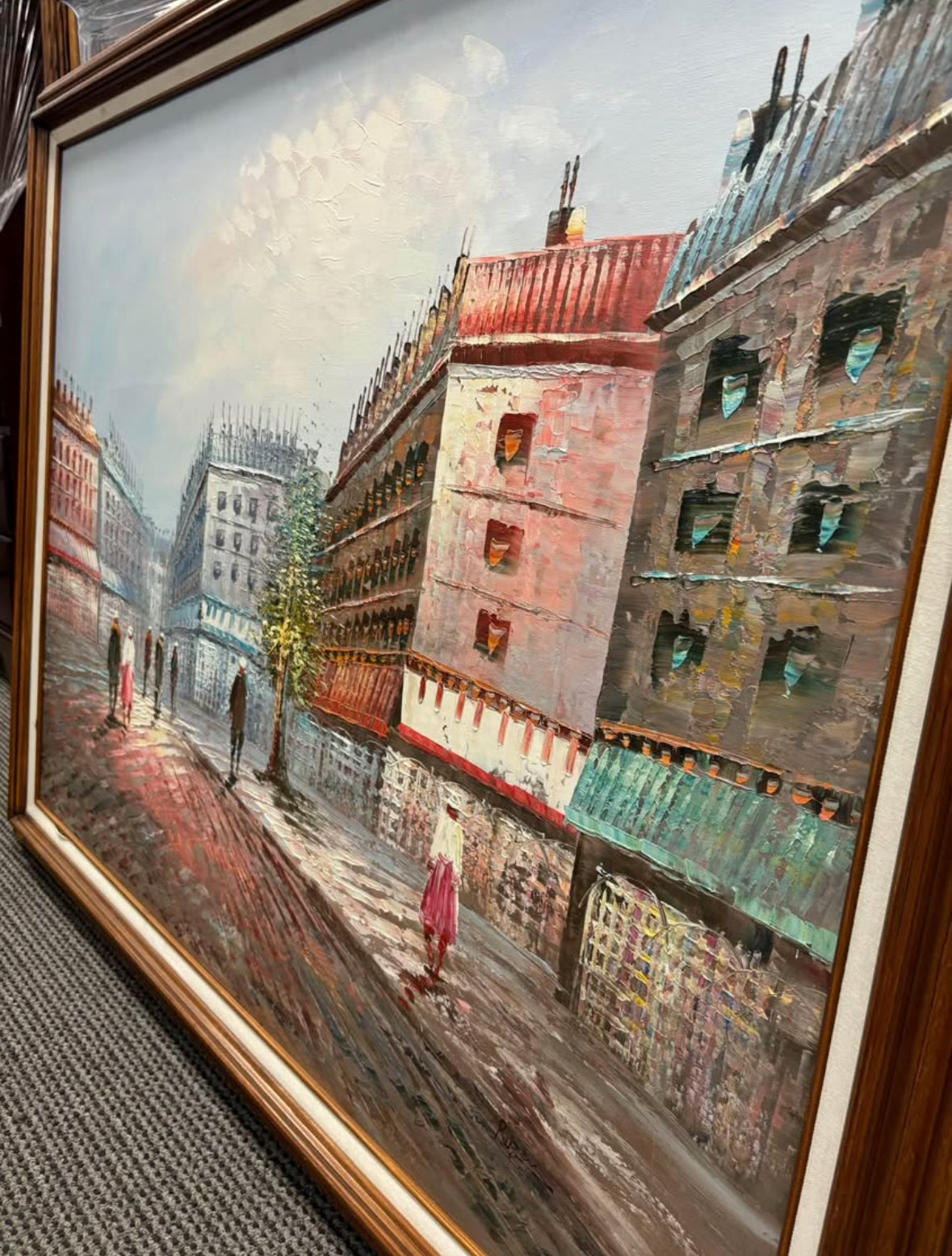 Large Vintage Paris France Signed,Oil Painting on Canvas Ornate Gold Wood Frame
