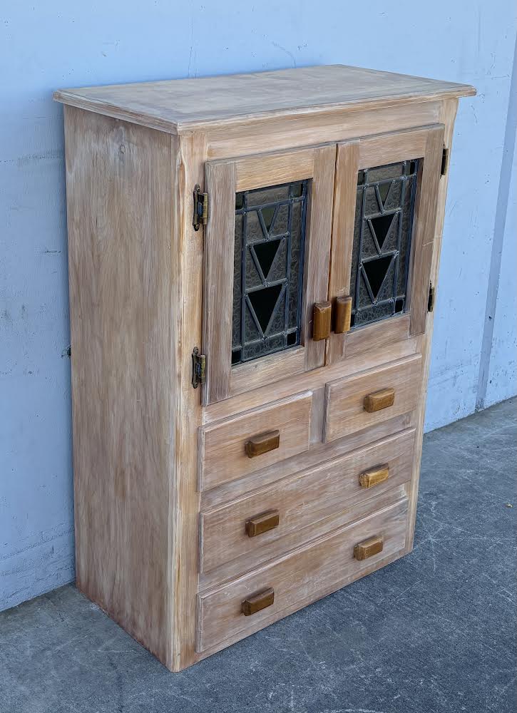 Solid Wood Smaller Hutch with Colored Glass Kitchen Dresser Organizer