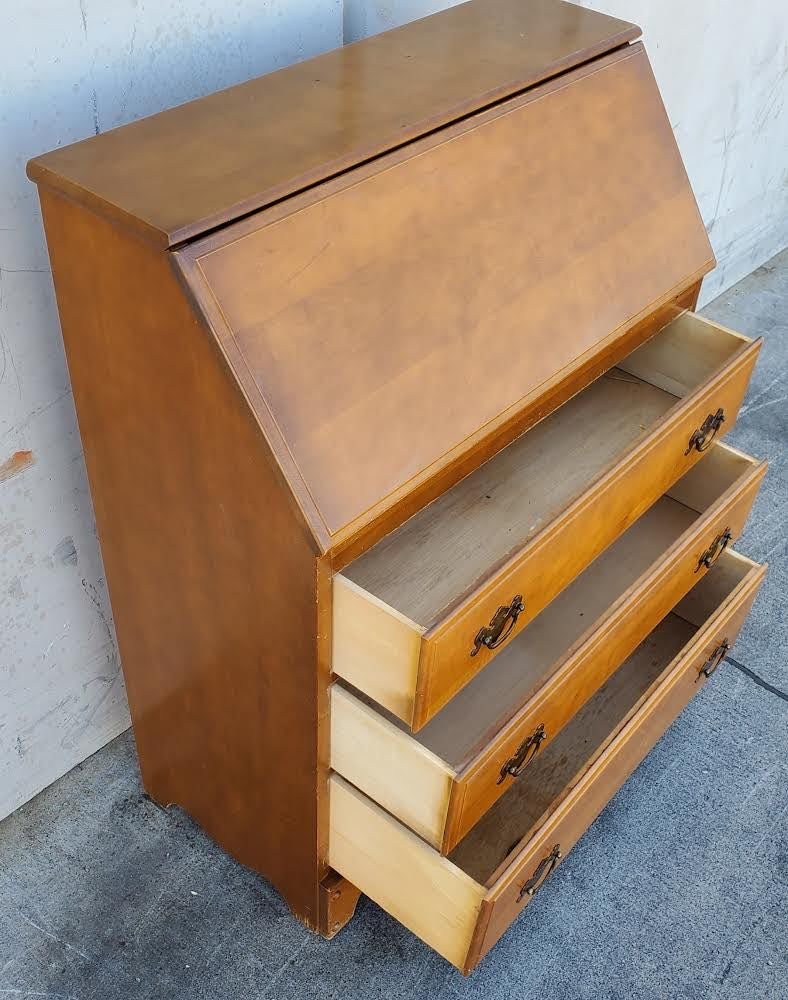 Secretary desk slant front drop chippendale style vintage maple