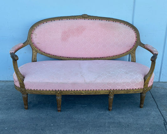 French Louis XVI style pink sofa carved