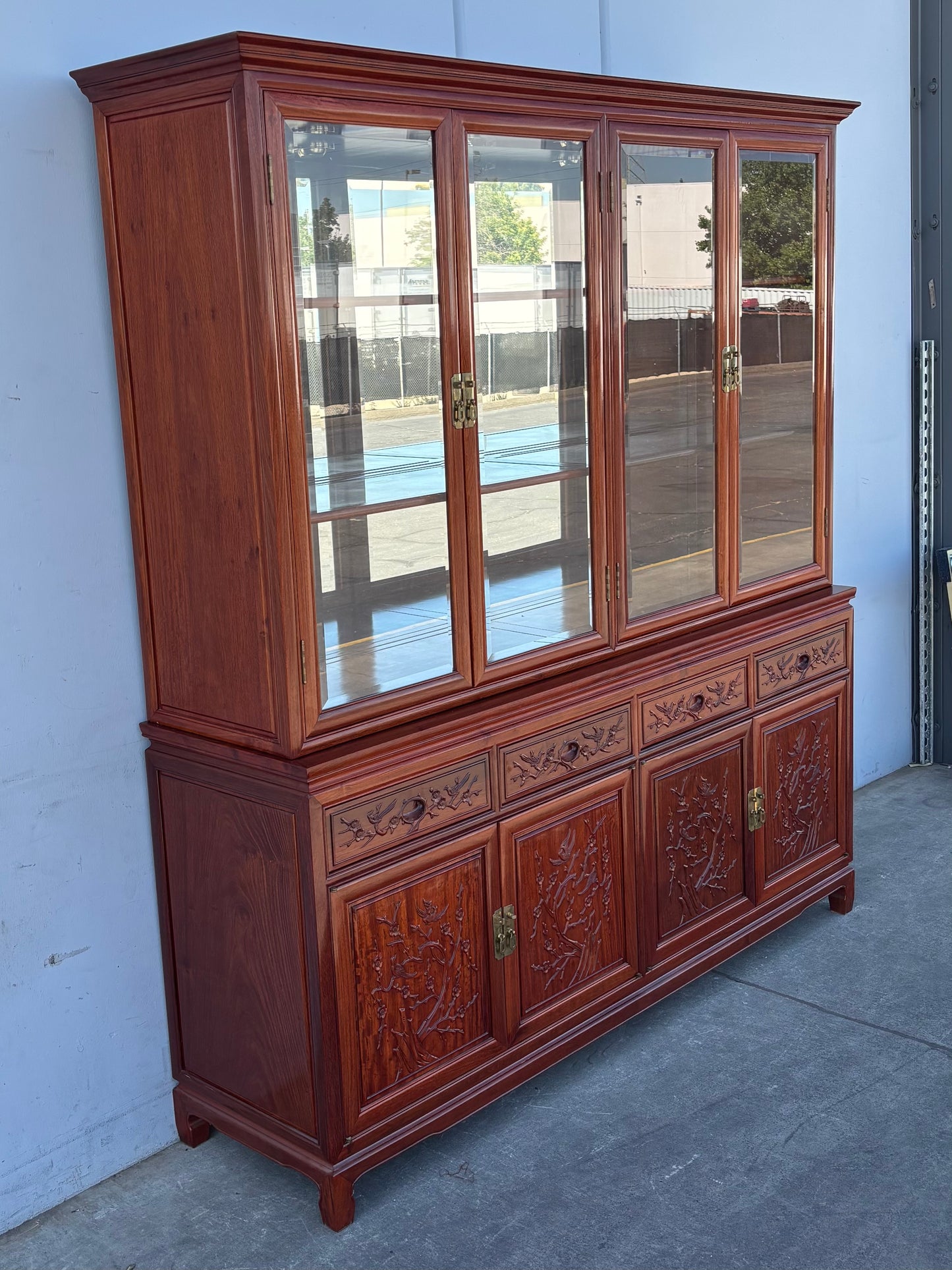 Rosewood Chinese 4 door Display Cabinet Hutch Glass