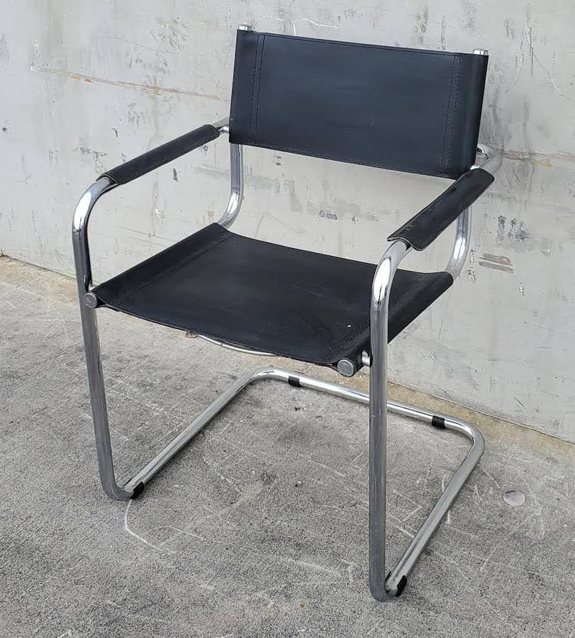 Italian metal and leather office/dining armchair