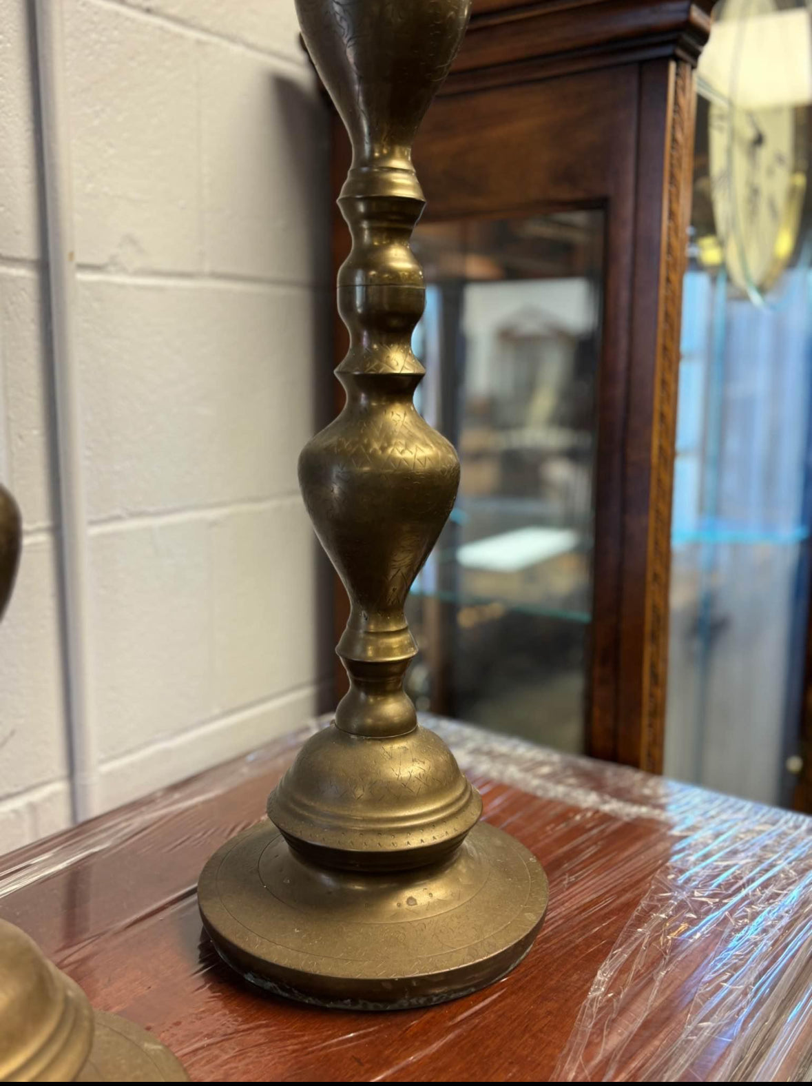 Pair Large Moroccan Brass Candle Stands