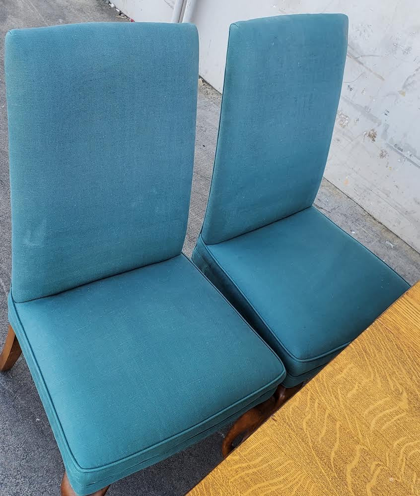 Dining Table with 4 blue chairs and 2 leaves
