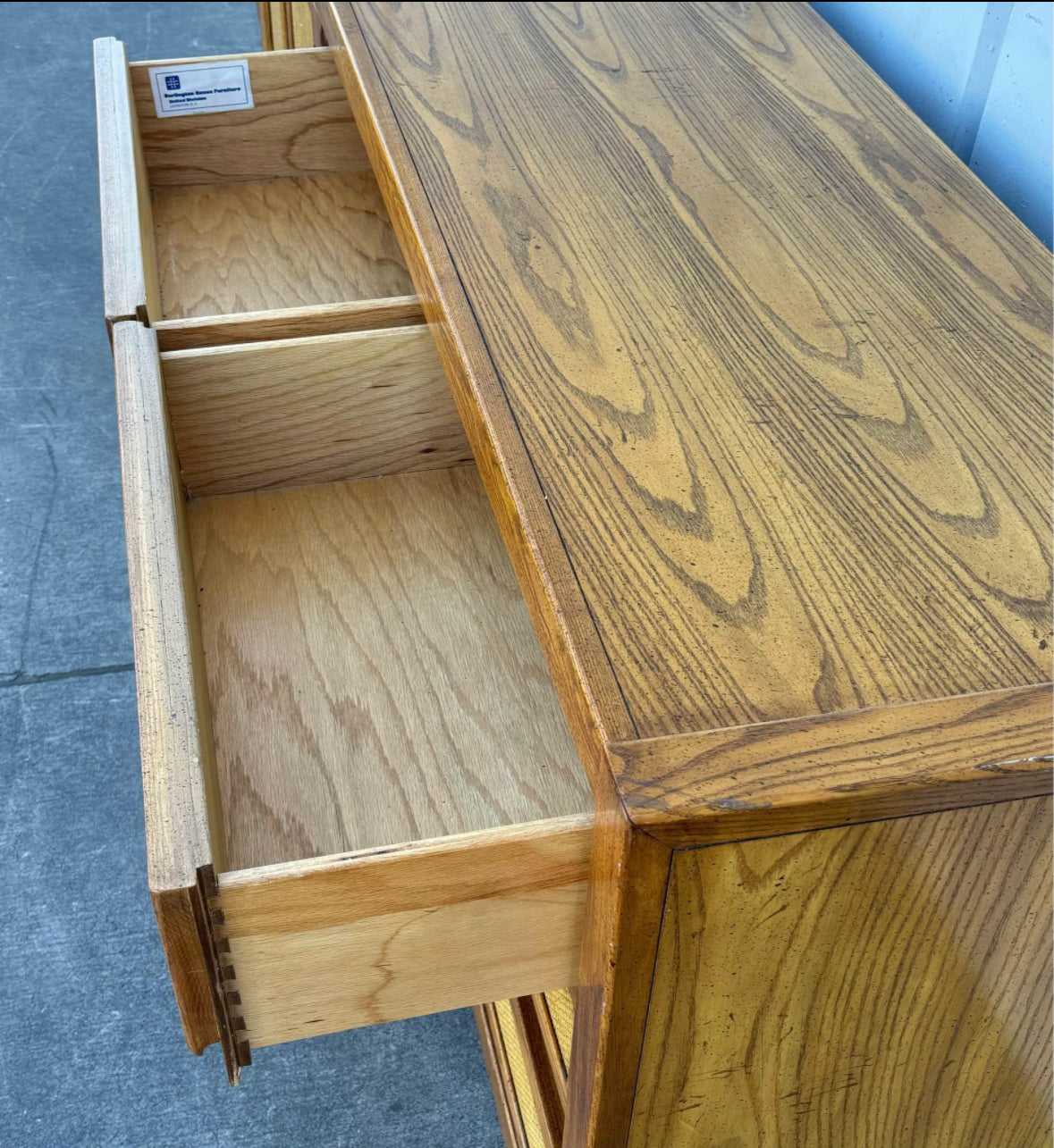 Vintage Cane & Oak Dresser with side Table