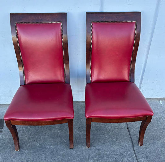 French Forties Deco Style Matching Chairs Red Leather Vintage