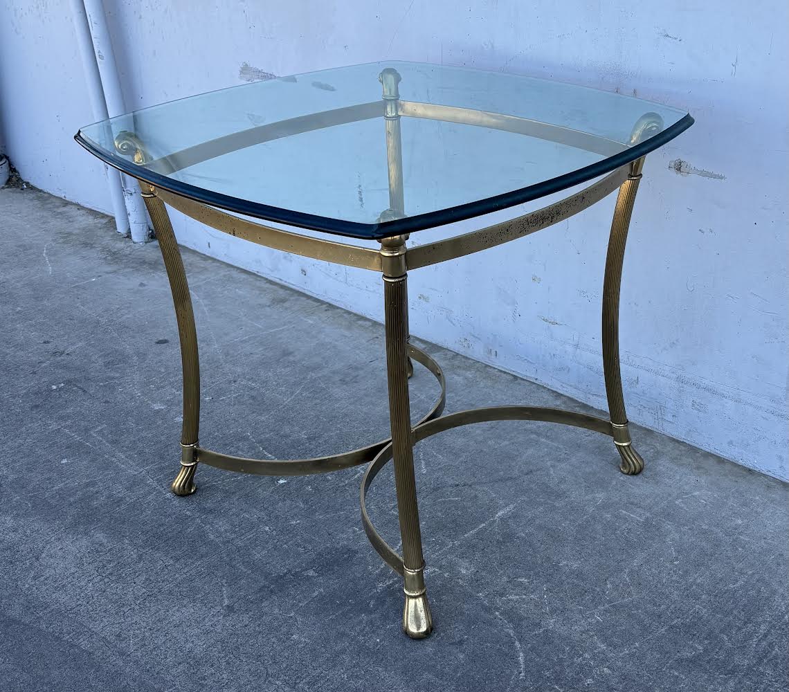 Antique 20th Century Brass Gold Glass Top Table End Table Coffee Table