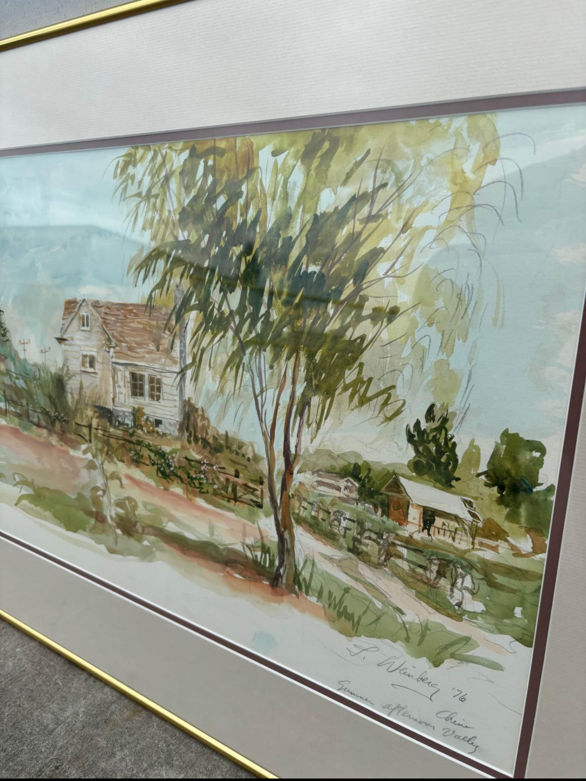 Framed Sketch Watercolor 1979 Summer Afternoon Valley