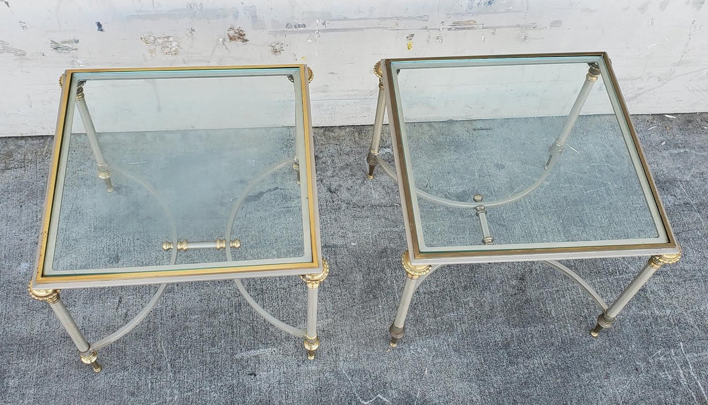 vintage/midcentury maison jansen style brass/sliver glass top end/side tables (2)