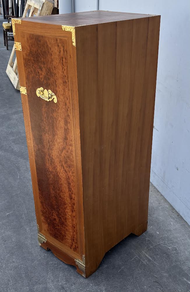 Large Vintage Korean Burl Wood Chinoiserie Tall Narrow Cabinet