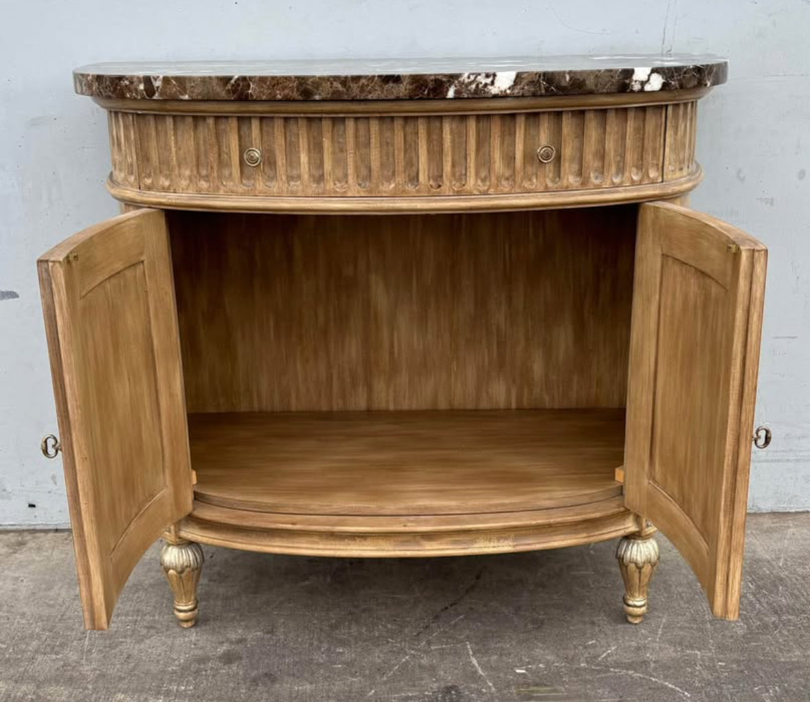 Jeffco French Provincial/Italian Baroque Carved Wood French Bombe cabinet buffet Commode