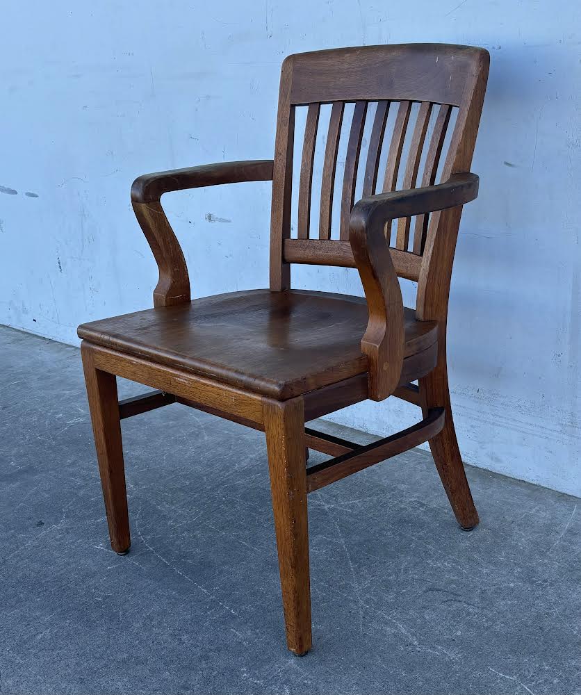 Antique Traditional Mahogany walnut Wood Bankers Library Arm Chair W. H. Gunlocke chair co.