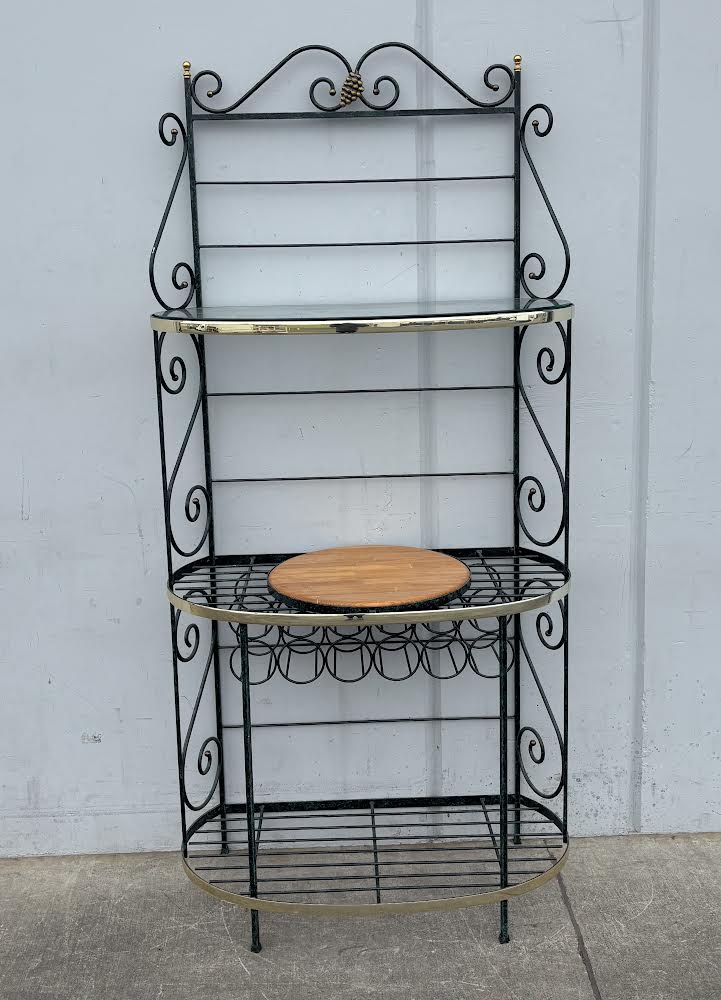 Vintage French Bakers Rack 3-Tier Iron and Brass