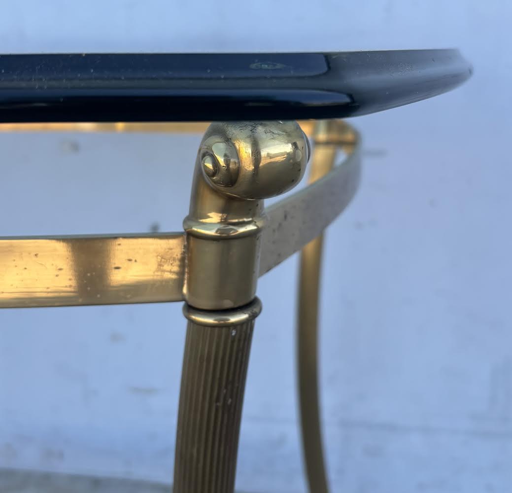 Antique 20th Century Brass Gold Glass Top Table End Table Coffee Table