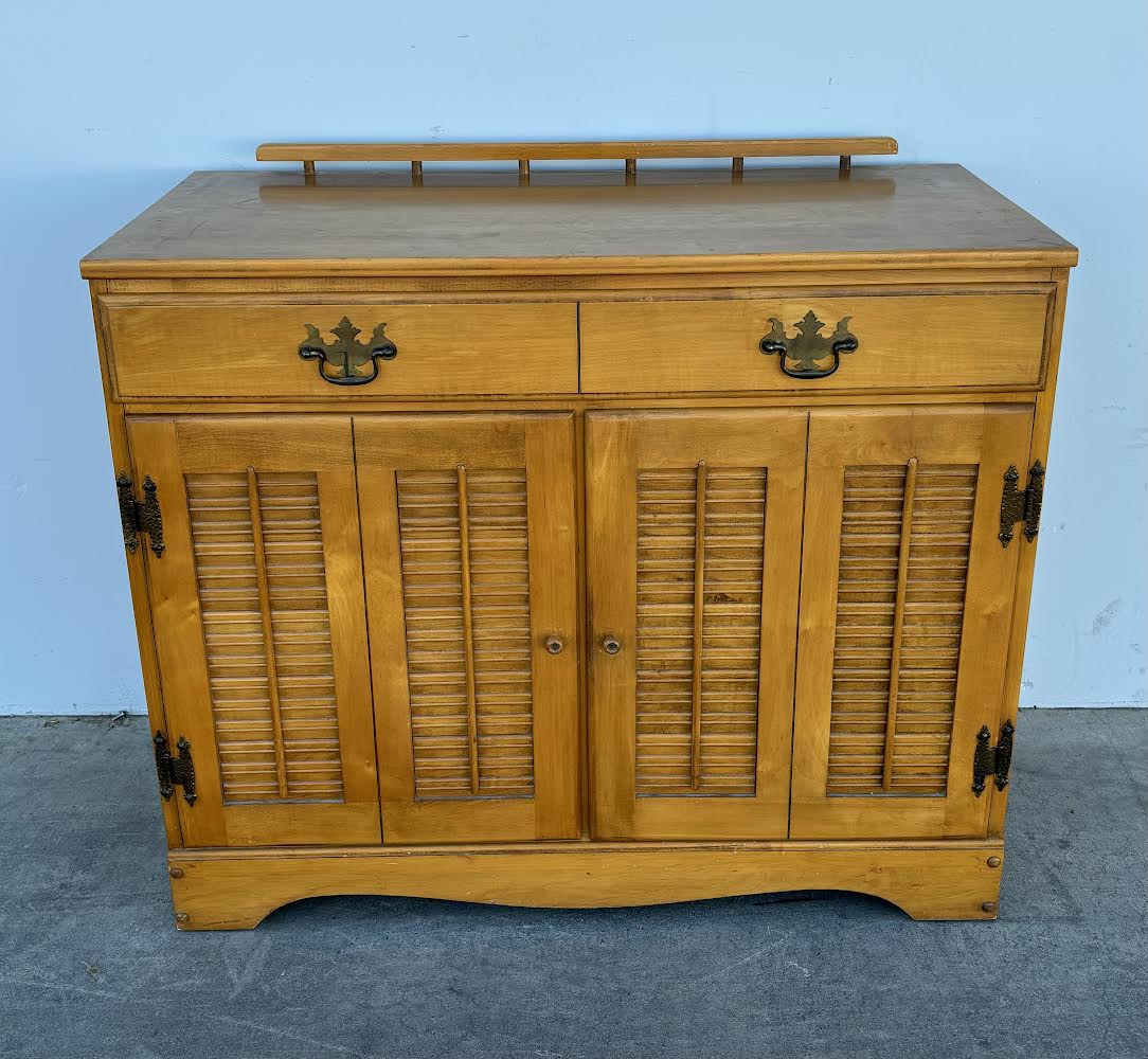 Priscilla Mid Century Vintage Nutmeg Maple Cabinet Louvered Shutter Doors