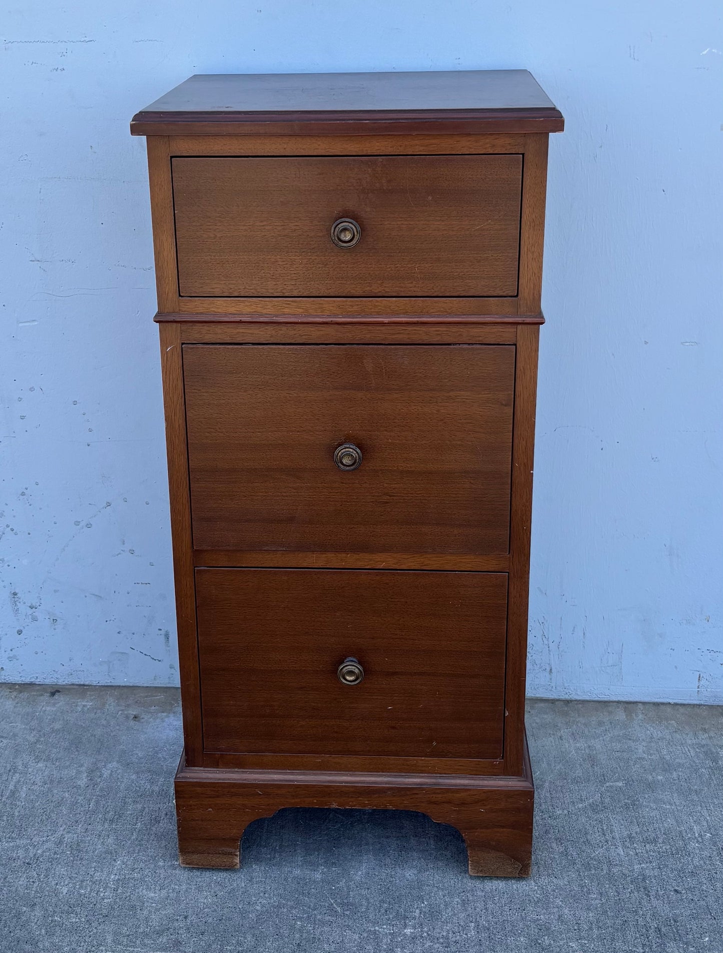 Dark Wood Antique Tall 3 Drawer Night Stand Side End Table