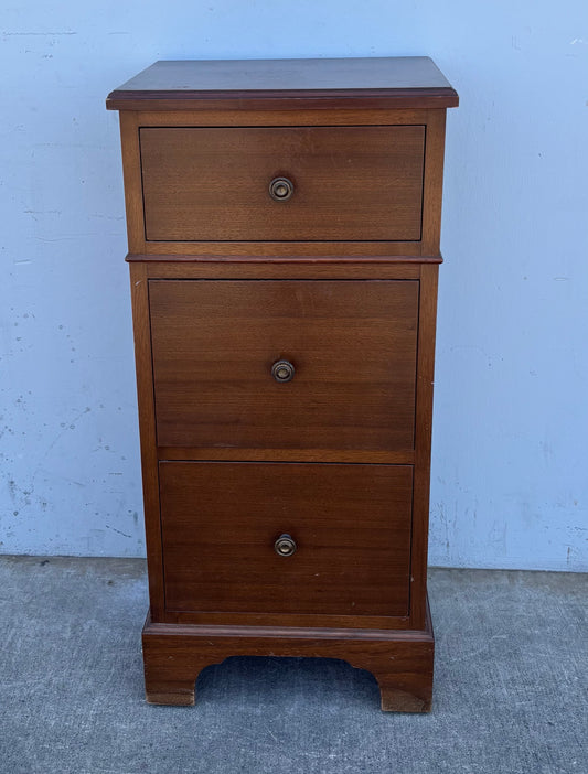 Dark Wood Antique Tall 3 Drawer Night Stand Side End Table