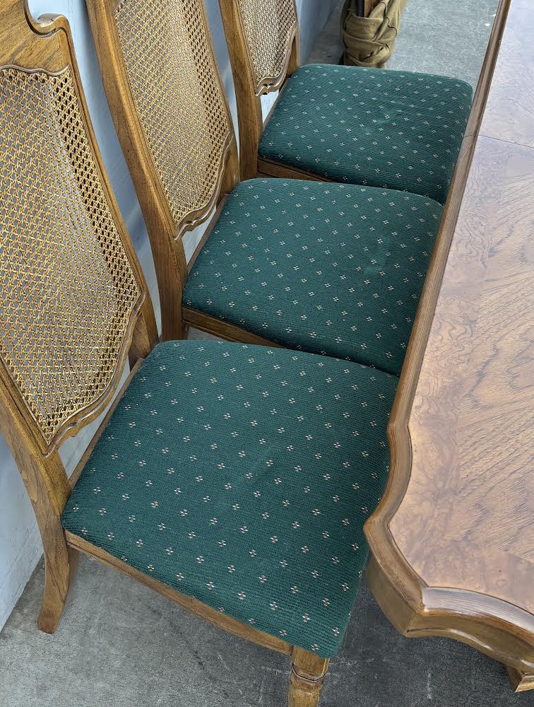 Vintage Dining Table Solid Wood With 8 Dining Chairs Cane