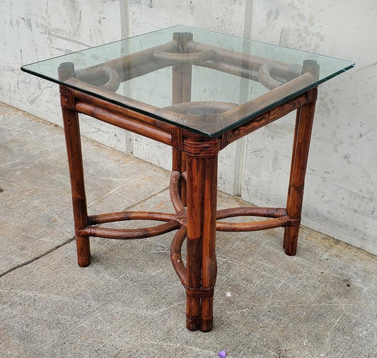 Glass top end/side table faux bamboo