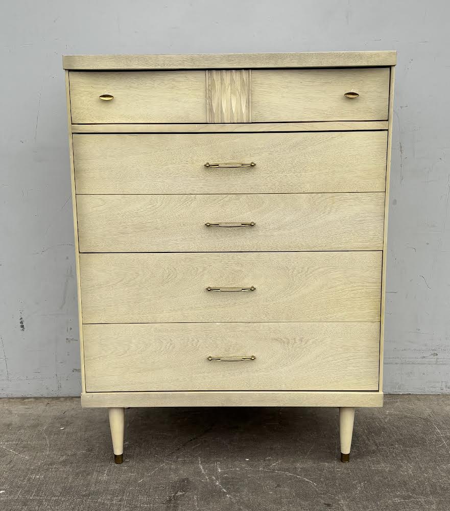 Tall MCM Bassett Dresser, Vintage Midcentury modern Highboy chest of drawers
