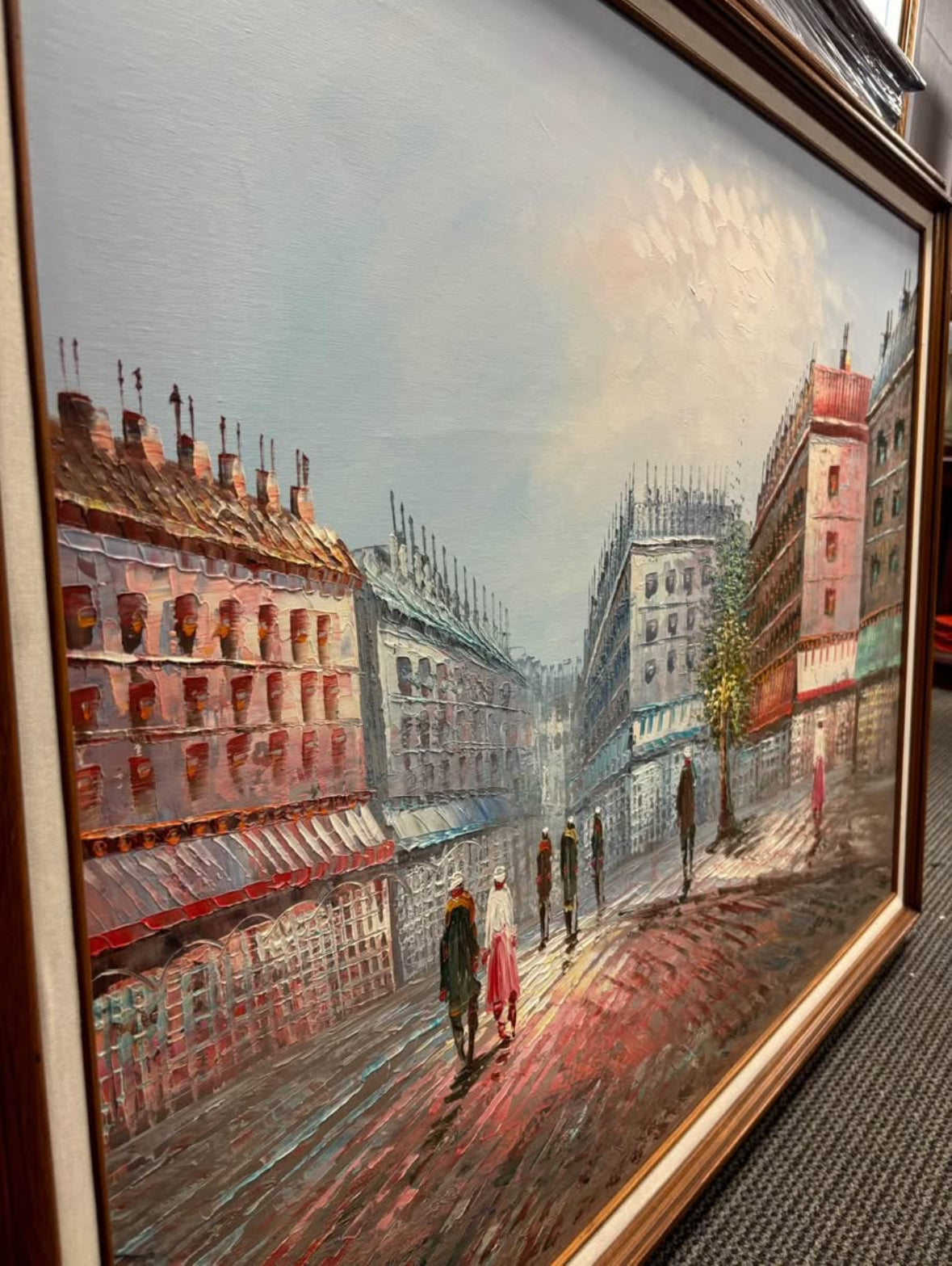 Large Vintage Paris France Signed,Oil Painting on Canvas Ornate Gold Wood Frame