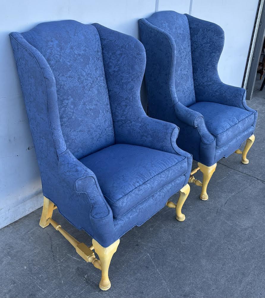 Pair of Vintage Blue Wingback Armchairs