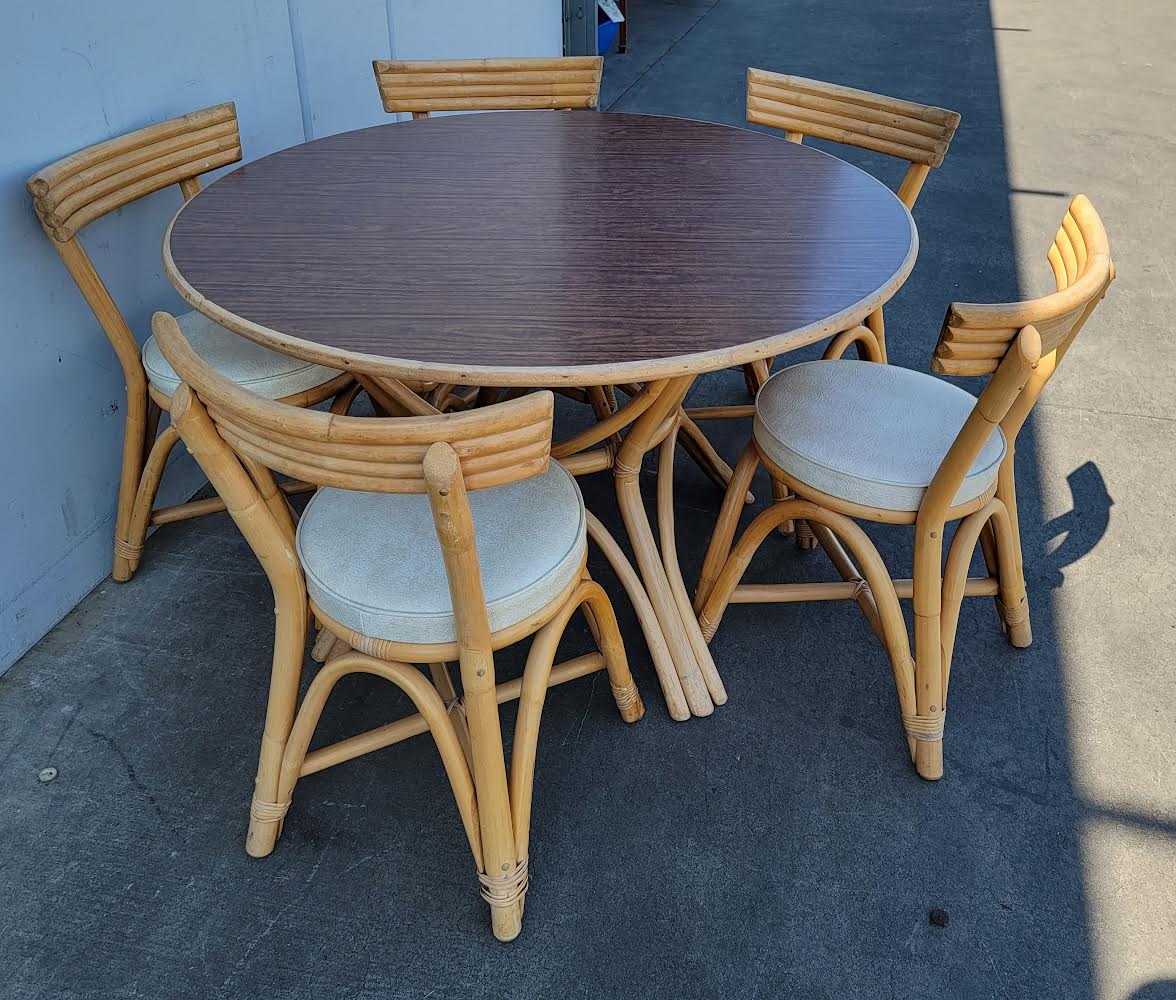 Bamboo style round table and 5 chairs