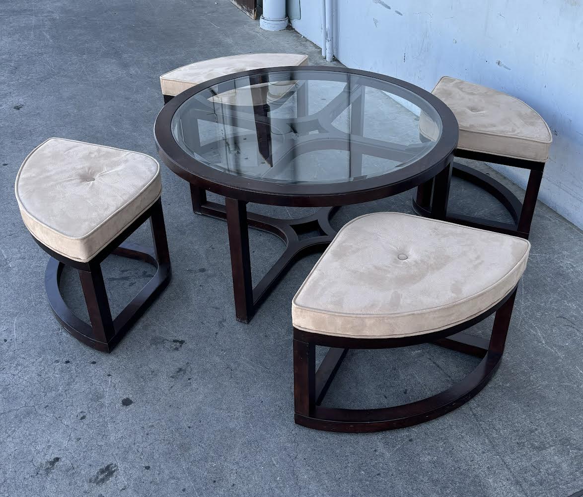 Round Glass Table with 4 chairs Modern Cocktail