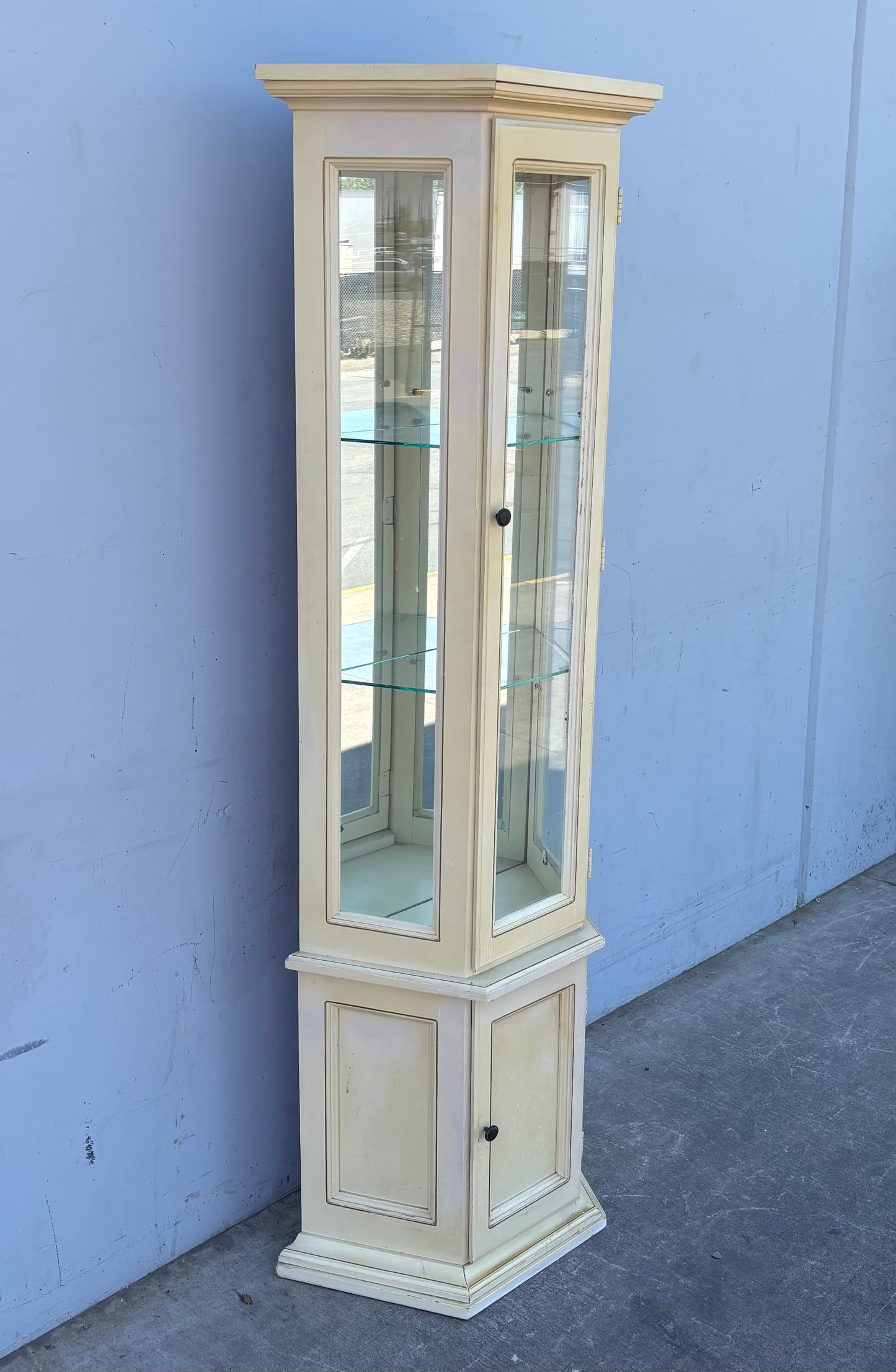 Tall Curio Cabinet Glass Light Wood W Light