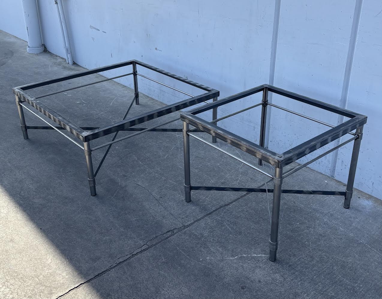 Matching Stone Top Wrought Iron Leg Side Tables Coffee Table