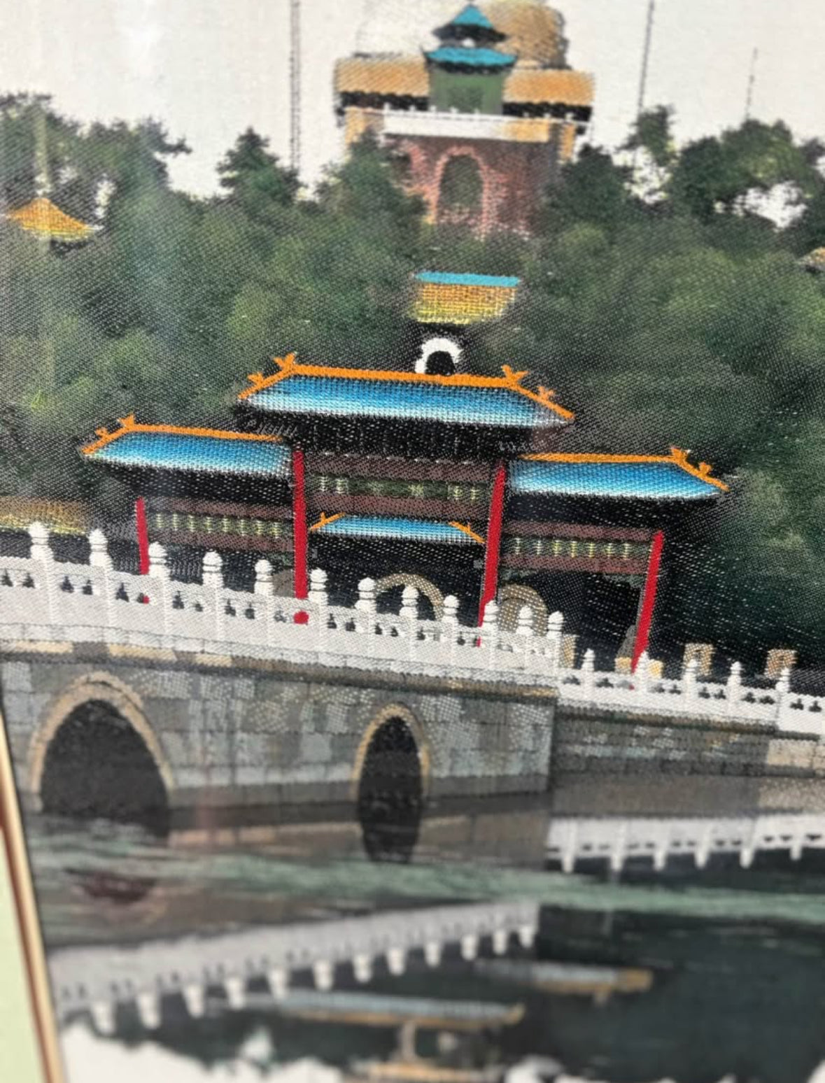 Beihai Park Embroided Chinese Framed 29.5”x16”