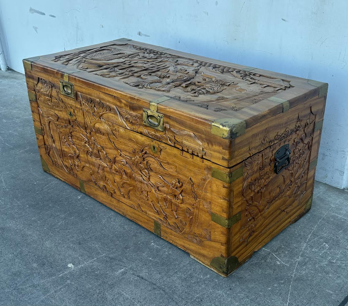 Antique Chinese Wood Carved Large Storange Chest Trunk
