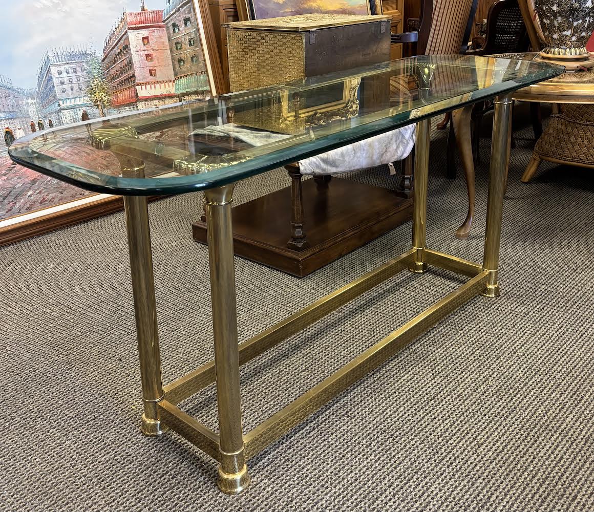 Vintage Mastercraft Style Brass & Glass Sofa Table