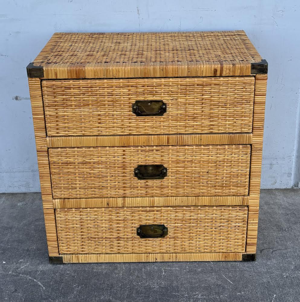 Late 20th Century Vintage Coastal Wrapped Rattan Chest of Drawers