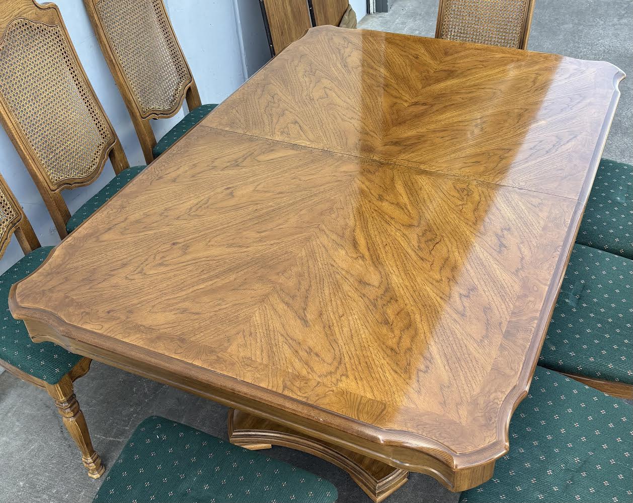 Vintage Dining Table Solid Wood With 8 Dining Chairs Cane