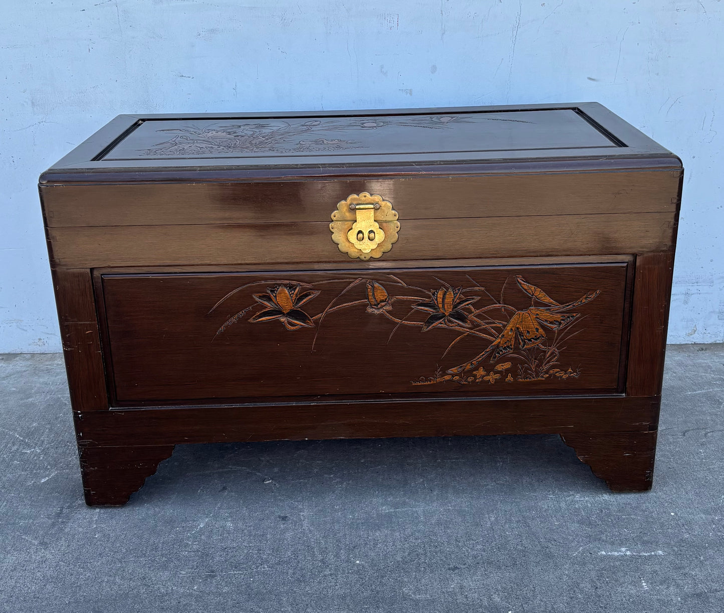 Chinese Carved Antique Dowry Chest or Coffee Table