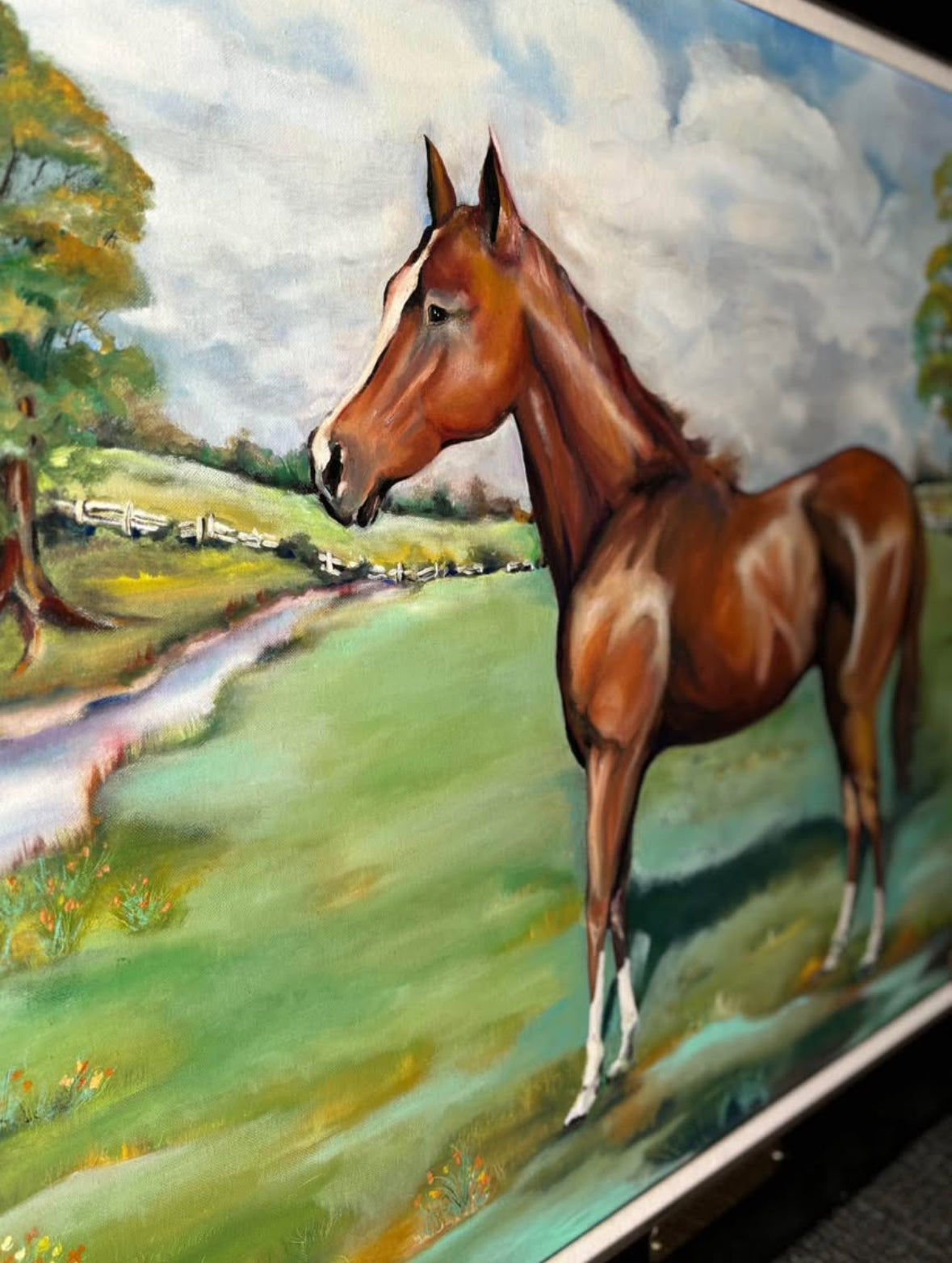 Vintage Race Horse Painting Oil on Canvas “California Chrome” Signed Framed 46x36 Framed