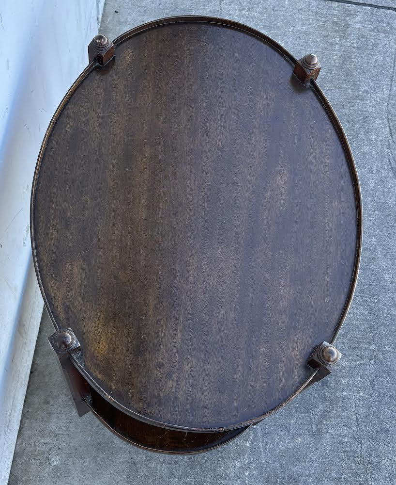 Antique Dark Wood Round 2-tier Bar Cart Teak Serving Trolley