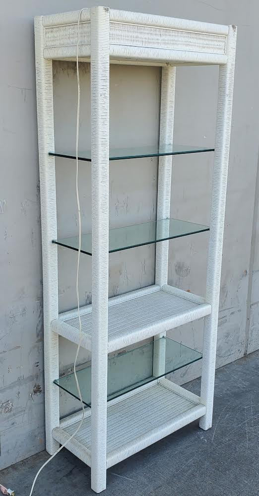 Lighted wicker white bookcase/bookshelf