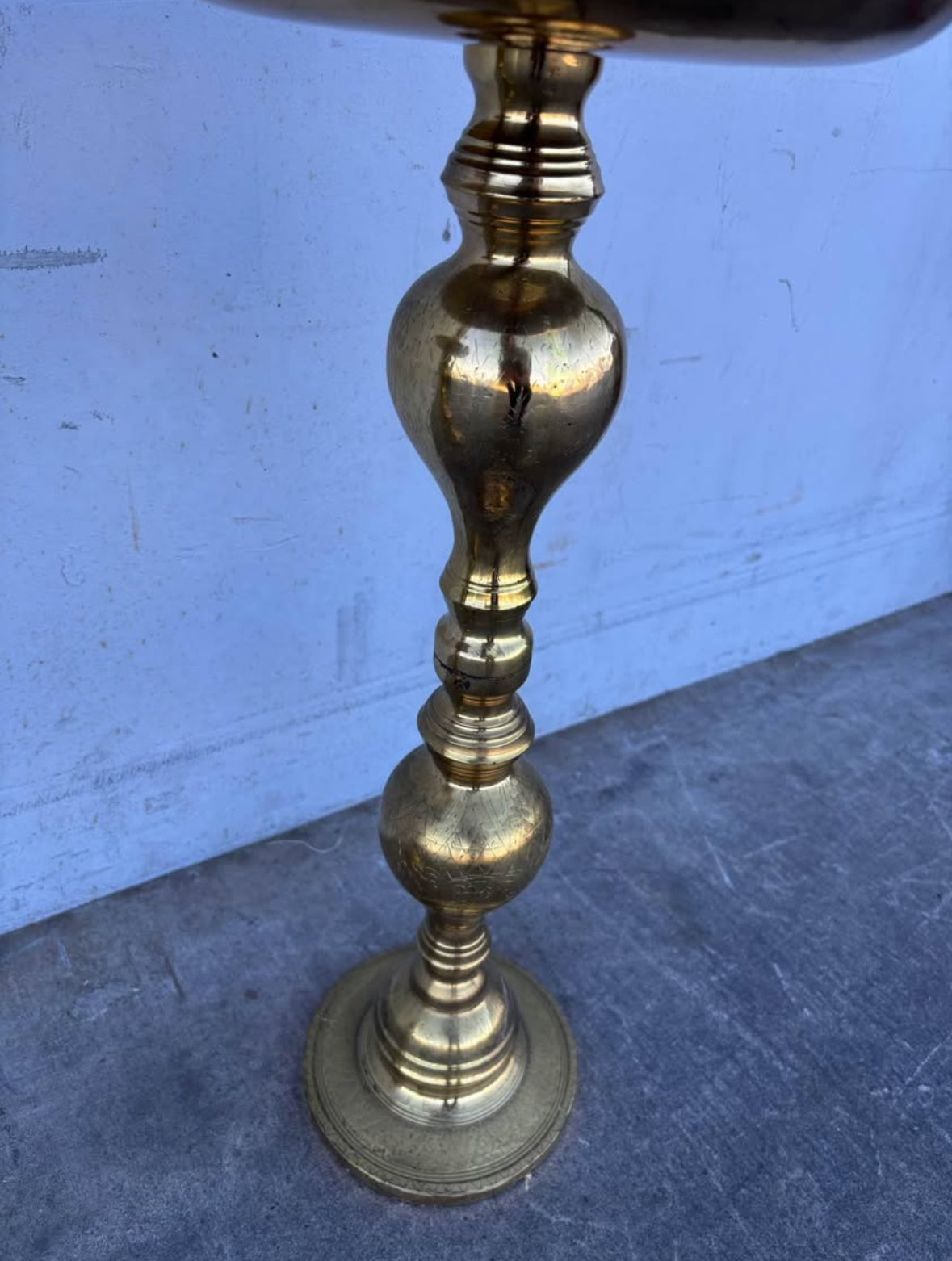 Vintage Huge Moroccan Turkish Alter Brass Floor Candle Holder Stand 39 1/2”