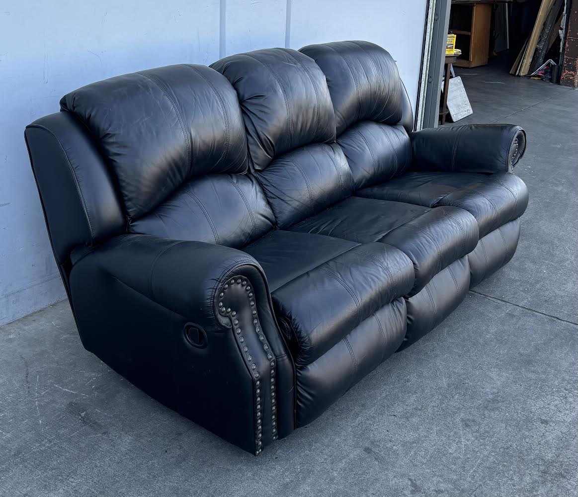 Black Leather 3 Seat Recliner Sofa