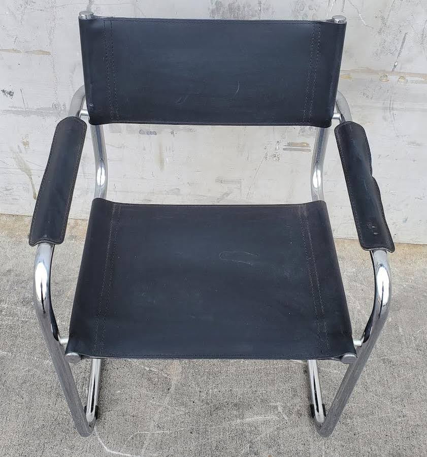 Italian metal and leather office/dining armchair