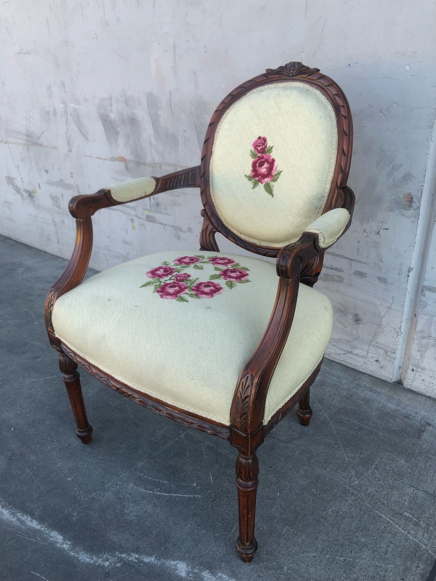cream/beige french Louis style floral seat armchair