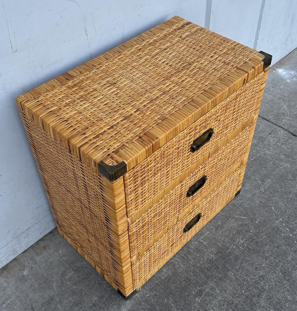 Late 20th Century Vintage Coastal Wrapped Rattan Chest of Drawers